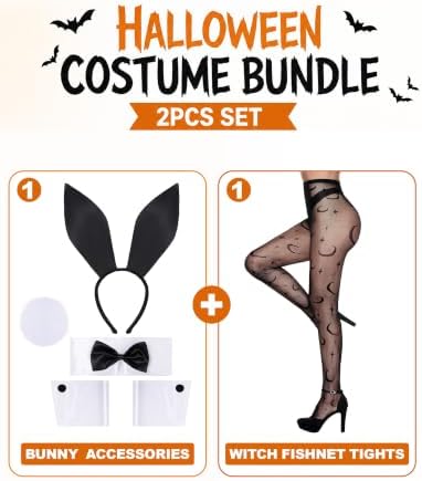 Spooktacular Creations Halloween Bunny Costume Accessory and Fishnet Tights - 1
