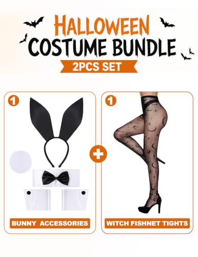 Spooktacular Creations Halloween Bunny Costume Accessory and Fishnet Tights