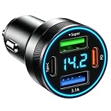 12V 66W Cargador Coche USB C 4 Puertos 2 USB-C&2 USB-A PD QC Carga Rápida
