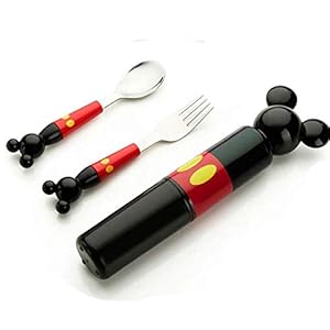 GJEFEGS Kinderen Stereo Mickey Hoofd RVS Vork Draagbare Boxed Set Servies
