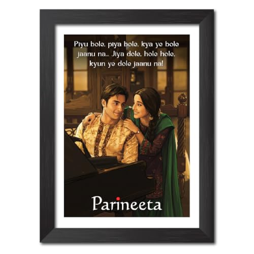Image of TenorArts Parineeta Poster Bollywood Movie Vector Art Posters Photo Framed Painting With Black Wooden Textures (12inches x 9inches)