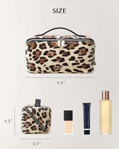Image of EACHY Travel Makeup Bag, Large Capacity Cosmetic Bag for Women, Waterproof PU Leather, Flat Open Portable Toiletry Bag for Skincare, Brushes & Travel Essentials