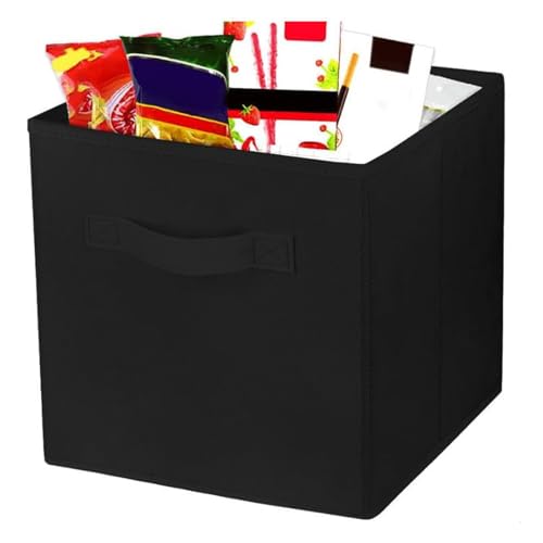 Kisstta Cube de Rangement 28 x 28 x 28cm, Paniers Rangement pliables en Tissu, Boites de Rangement avec Poignées, Organisateurs pour Vetements, Jouets, Noir