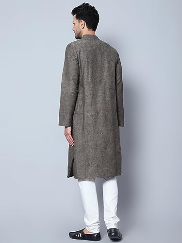Image of LATEST CHIKAN Men's Cotton Regular Textured Long Kurta Full Sleeves - Casual Ethnic Wear