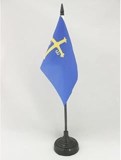 Asturias Table Flag 4'' x 6'' - Spanish region of Principado de Asturias Desk Flag 15 x 10 cm - Black plastic stick and base - AZ FLAG