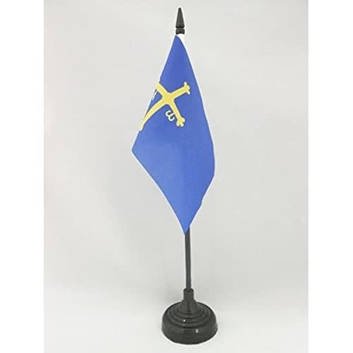 Asturias Table Flag 4'' x 6'' - Spanish region of Principado de Asturias Desk Flag 15 x 10 cm - Black plastic stick and base - AZ FLAG