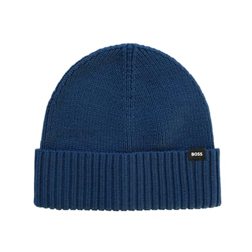 Image of BOSS Men's Fold Over Knitted Beanie Hat Fati_O, (UK, Alpha, One Size, Standard, Navy)