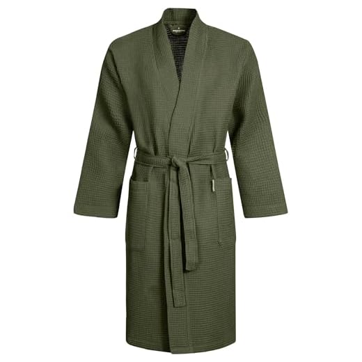 Morgenstern Bademantel Herren Waffelpique Leicht Baumwolle Oliv Grün XL
