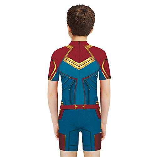 Plustrong Kids Girls Boys 3D Print One Piece Swimsuits Short Sleeve Rashguard Shirts Bathing Suit 5-12 Years(Captain Marvel Hero 010,L(9 Years-10 Years #TOP5