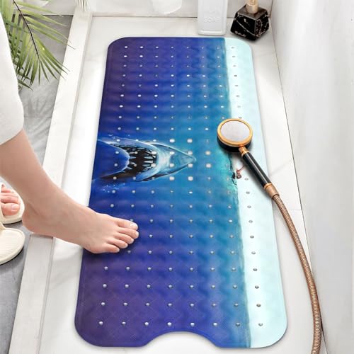 Bathtub Mat Non Slip, Shark Extra Long Bath tub Mat Shower Floor Mat with Suction Cups and Drain Holes for Adults Kids Elderly 40 X 16 Inch by aquoechd - Image 6