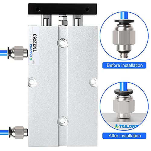 Tailonz Pneumatic 32Mm Bore 50Mm Stroke Double-Rod Double-Acting Aluminum Pneumatic Air Cylinder Tn32-50 #TOP4