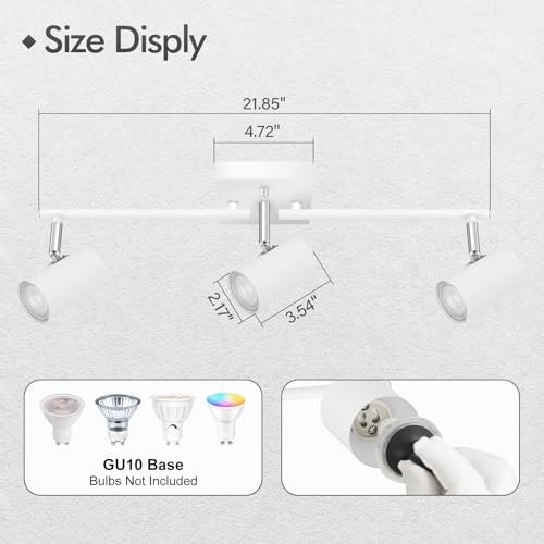 AUQUEE 3 Light Track Lighting Fixtures Ceiling, White Kitchen Lighting Fixtures Ceiling, Track Lights Ceiling, Rotatable Light Heads, Modern Track Lights for Living Room,GU10 Bulb Not Included by AUQUEE - Used condition - Image 3