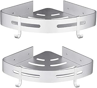 Hoomtaook Corner Shower Caddy Shower Shelf No Drilling Bathroom Caddy Storage Shower Organiser Rustproof Aluminum Wall Mounted 2 Packs with Hooks Silver
