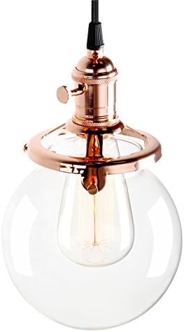 PathsOn 5.9 inch Industrial Vintage Modern Edison Pendant Light Lamp Fixture Loft Bar Kitchen Island Ceiling Light Chandelier with Clear Glass Globe Shade (Brushed)