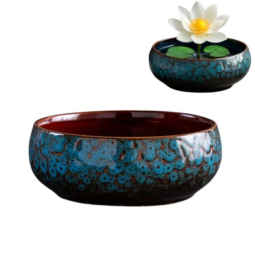 Pot de lotus, bol en céramique pour fleurs de lotus, pot de jonquilles de grand calibre, lys d'eau de lotus, plantes succulentes, lavabo en céramique simple (B)