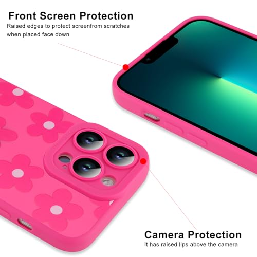 Image of ZIYE for iPhone 13 Pro Max Case Hot Pink Flower Pattern Phone Case