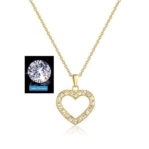 SIUMAL Women's Dainty Heart Pendant Necklace,Boutique Cubic Zirconia Plated Silver Gold Necklaces for Women Trendy Birthday Gifts For Best Friends Female Teen Girl,Size 17 Inches+2 Inches Adjustable