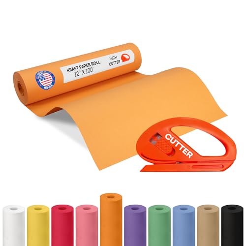 Image of Orange Kraft Paper Roll 12 inch x 1200 inch (100 feet) with Cutter - USA-Made Wrapping Paper for Packing, Moving, Shipping & Crafts /Arts - 100% Recyclable Natural Craft Material by IDL Packaging | Wrapping Paper for Packing, Moving, Shipping & Crafts /Arts - 100% Recyclable Natural Craft Material by IDL Packaging