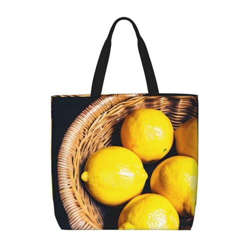 Basket Lemons Print Women's Portable Tote Bag - Large Shopper for Beach,Travel,Gym | Summer Handbag