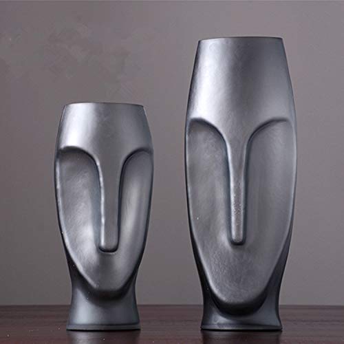 Abstracte Menselijk Gezicht Glazen Vaas Thuiskantoor Woonkamer Tv Aanrecht Vaas Gedroogde Bloemen Simulatie Bloem Decoratie Vaas 47x16cm, 35x15cm, 2 Stuks - Afbeelding 3