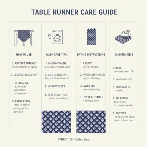 Image of COZY FURNISH Floral Printed Microfiber Cotton Table Runner for 6 Seater Dining Table & Runner with Tassels - 13x72 Inches Decorative Home Kitchen Table Linen