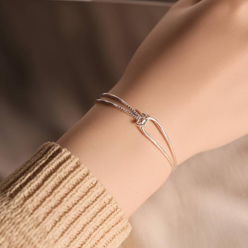 To My Daughter Bracelet,Mother Daughter Bracelet,Knot Bracelet for Women,S925 Sterling Silver Love Knot Bracelet for Daughter from Mom & Grandma,Double Layered Bracelets Gift for Birthday,Wedding,Chrismas,Anniversary4