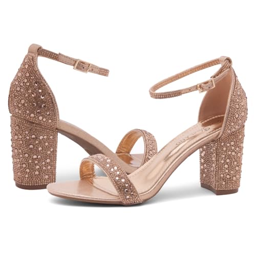 Image of Shoe Land Low Chunky Heels for Women Open Toe Ankle Strap Block Heel Sandals 3 Inch Dressy Heels for Wedding Party Date Night