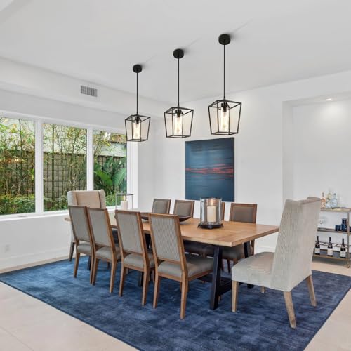 Image of 3 Pack Black Pendant Lights for Kitchen Island, 1-Light Farmhouse Metal Pendant Light Cage Kitchen Hanging Light Fixtures with Clear Glass Shade for Dining Room, Entryway, Hallway, Foyer