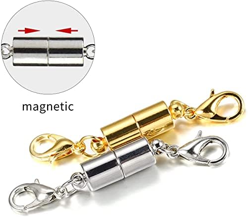 JANEMO 4 Pcs Magnetic Lobster Clasp, Fashionable Ornamental Magnetic Necklace Clasp Extender, Use for Increasing the Length of Your Favorite Necklaces, Bracelets or Anklets, Silver & Gold