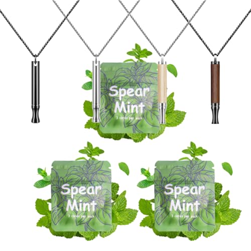 Image of Replace Bad Habit Flavored Air Necklace with 9 pcs Refillable Spearmint Cores, Habit Support Refreshing Necklace for Stress Relief Sensory Fidget for Adults (3xMint)