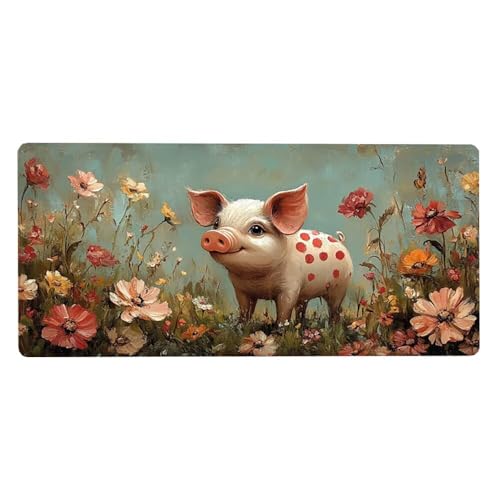 Świnia Podkładka pod mysz XXL, duża, 900 x 400 x 3 mm, podkładka na biurko, wodoodporna, antypoślizgowa, z przyszytymi krawędziami, specjalna powierzchnia, do biura, dekoracja Aesthetic, prezent dla