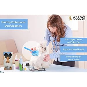 We Love Doodles Dog Slicker Brush for Grooming Pet Hair - Best Brushes For Poodle & Golden Doodle - Long Haired Brush For Dogs - Goldendoodle Long Pin Brush For Dematting (Large)