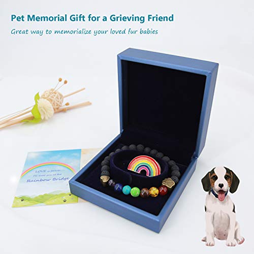 Pet Memorial Gifts,Rainbow Bridge Bracelet For Beloved Dog Cat,Nature Lava Stone Bead 7 Chakra Pet Memorial Bracelet For Women Men Who Loss Of Pets,Pet Sympathy Gift Set Of 4 With Rainbow Bridge Card #TOP5