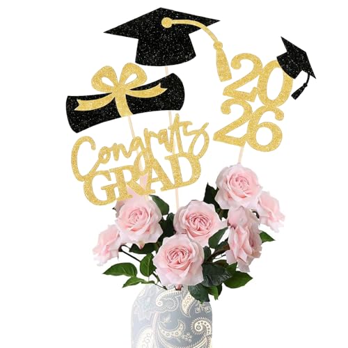 hhdatc Graduation Decorations Class of 2026 Centerpieces for Tables,Table Toppers Party Centerpiece Sticks Supplies Gold