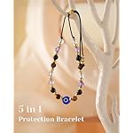 Evil Eye Dainty Bracelet - Natural Crystal Protection Bracelet - 5 Healing Stones Clear Quartz Amethyst Black Tourmaline Tiger Eye Adjustable Spiritual Guardian Jewelry Gift with Meaning Card - Image 3