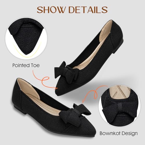 Women's Flats Shoes Comfortable Slip On Shoes Classic Dressy Pointed Toe Bow Knit Ballet Flat4