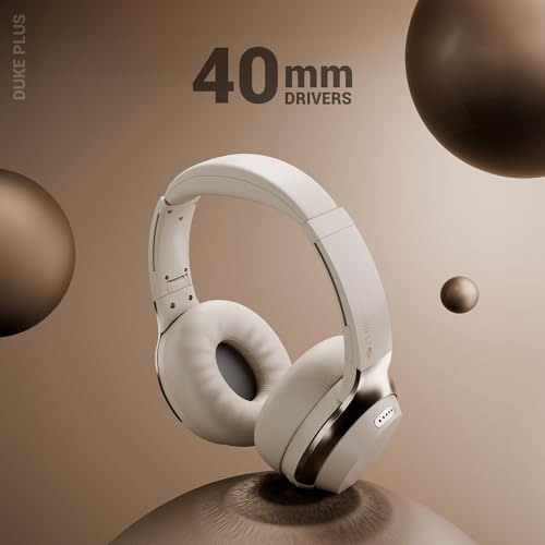 Image of ZEBRONICS Duke Plus, Wireless Over Ear Headphone with ANC, ENC, Gaming Mode, Dual Pairing, Rapid Charge, Upto 70* Hours Backup, Bluetooth v5.4, AUX, Comfortable Earcushion, Deep Bass (Beige)
