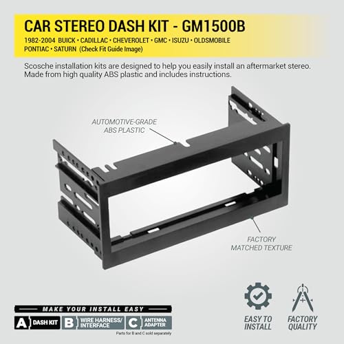 Scosche GM1500B Single DIN Radio Dash Kit with Universal Brackets and Snap-in Extension Compatible with Select 1982-04 GM Vehicles - Stereo Install Kit - See Fit Guide in Images to Verify Your Vehicle by Scosche - Image 3