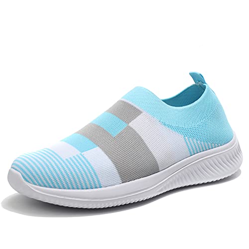 GOSPT Women's Mesh Sneakers Knit Slip on Breathable Nurse Work Walking Sock Shoes