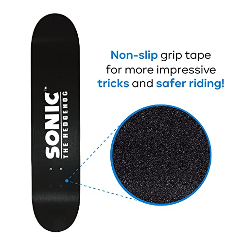 Image of Sakar Sonic The Hedgehog Skateboard with Printed Graphic Grip Tape. Great for Kids and Teens Cruiser Skateboard with ABEC 5 Bearings, Durable Deck, Smooth Wheels