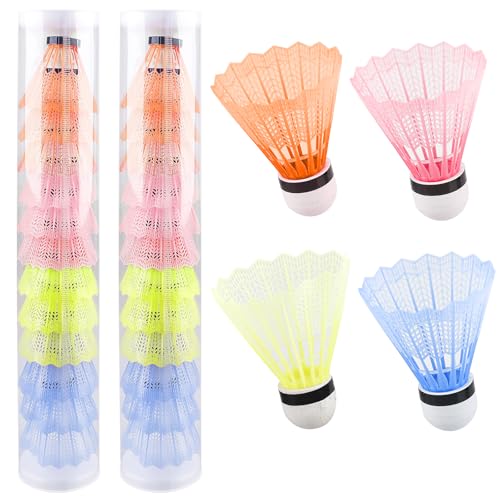 Lot de 24 volants de badminton en plastique, multicolores, stabilité et durabilité, pour l'intérieur et l'extérieur, le sport, l'entraînement, le divertissement