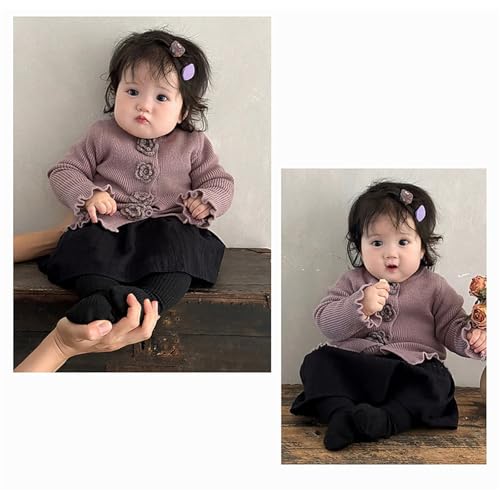 Girls Toddler Knit Cardigan Sweater Long Sleeve Flower Button Down Cardigan Featuring Ruffled Cuffs Fall Clothes3