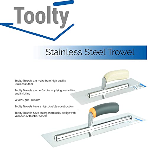 Toolty Stainless Steel Finishing Trowel - 400mm - Wooden Handle - for Brickwork and Plastering - DIY- TLTY-8018 - Image 2