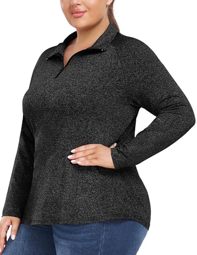 FOREYOND Plus Size Workout Tops for Women Long Sleeve Quarter Zip Pullover Althetic Golf Polo Shirts Yoga Gym Clothes