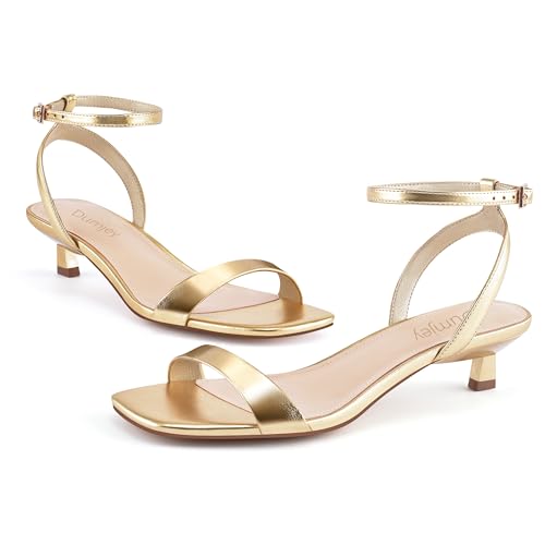Image of Women Kitten Heel Sandals Ankle Strap Heeled Sandals Square Open Toe Dress Party Shoes