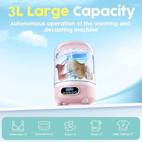 Image of Portable Washing Machine and dryer Underwear Washer,Upgraded Portable Mini Washing Machine,Rechargeable Cordless portable washer, Laundry Cup for Bra, Underwear, Socks (3Lpink)