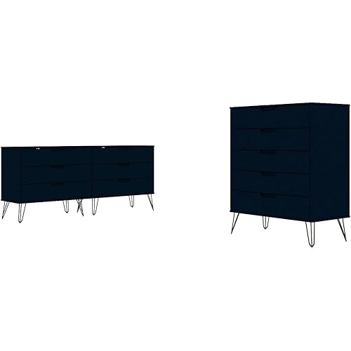 Manhattan Comfort Rockefeller Dresser and Nighstand Set, Midnight Blue