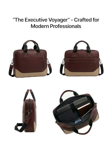 Image of Vegan Leather Laptop Messenger Bag for Men & Women | 15.6 Inch Office Shoulder Bag with Padded Laptop Compartment Multi-Pocket Work Satchel Adjustable Strap Business Bag | Alls