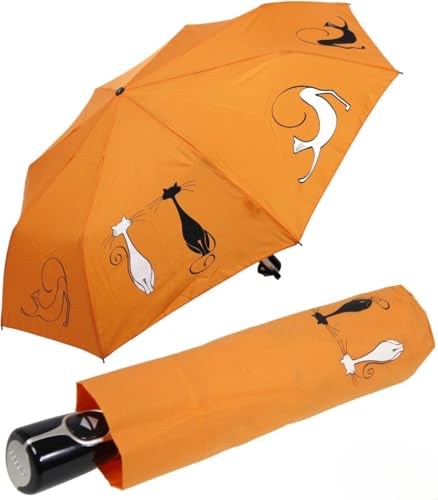 Doppler Mini Taschenschirm Auf-Zu-Automatik Cats Friends - Orange