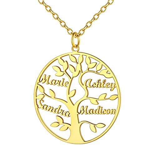 Custom4U Tree Of Life Necklace Personalized with 1-8 Names S925 Silver/Stainless Steel/18k Gold Family Tree Pendant Custom Handmade Birthday Gifts for Mom Grandma Women Gifts for Birthday (G